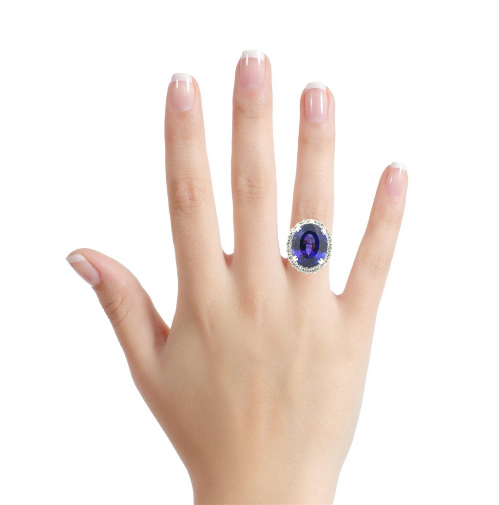 28.50 CT Oval Tanzanite & 2.22 CTW Diamond Ring 18K White Gold