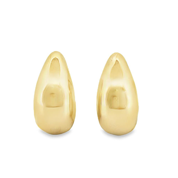 14K Yellow Gold Teardrop Dome Earrings – Post Backs, 20mm Long