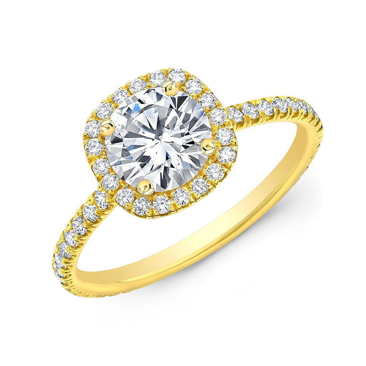 Cushion Shape Semi-Mount Halo Diamond 18K Gold Engagement Ring