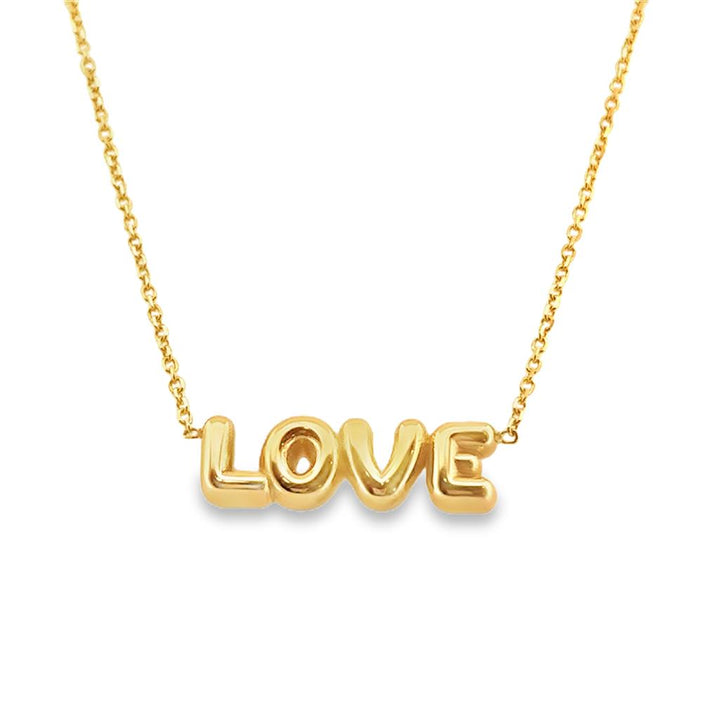 14K Yellow Gold Puff "Love" Pendant Necklace