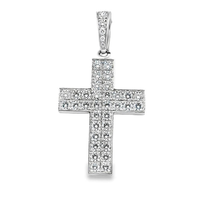 Cartier 1.00 CTW Diamond Cross Pendant in 18K White Gold, 1.5" Length