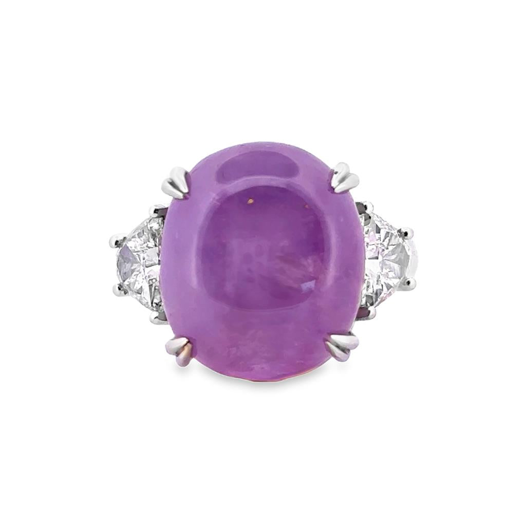 23.03 CT No Heat Purple/Pink Star Sapphire Oval Cabochon Ring with 0.83 CTW Trapezoid Diamonds in Platinum