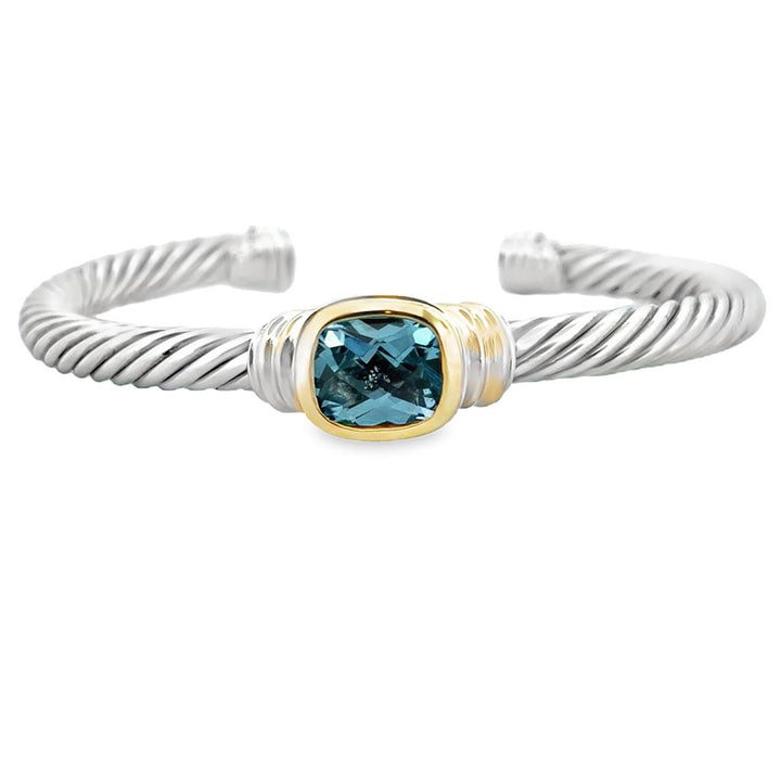 David Yurman Albion Blue Topaz Bracelet – Sterling Silver & 14K Yellow Gold, Twisted Cuff