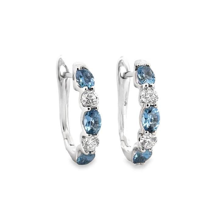 0.39 CTW Diamond and Oval Aquamarine 14K White Gold Earrings