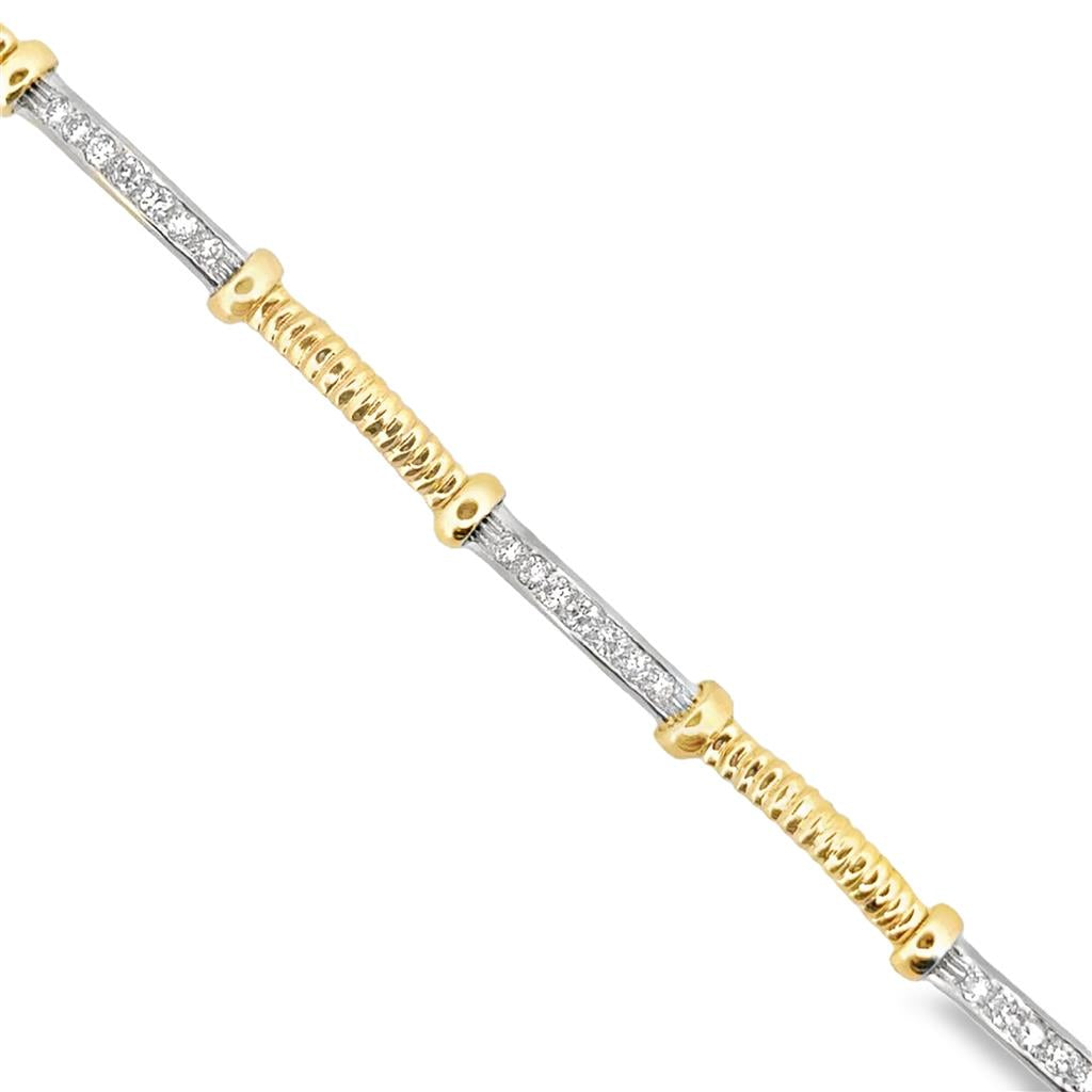 2.24 CTW Round Diamond Two-Tone Bracelet in 18K Gold, 7" Long