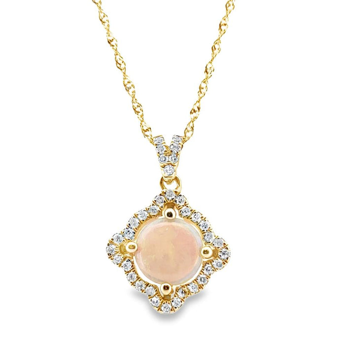 14K Yellow Gold Pendant with 0.76 CT Cabochon Opal and 0.17 CTW Round Diamonds