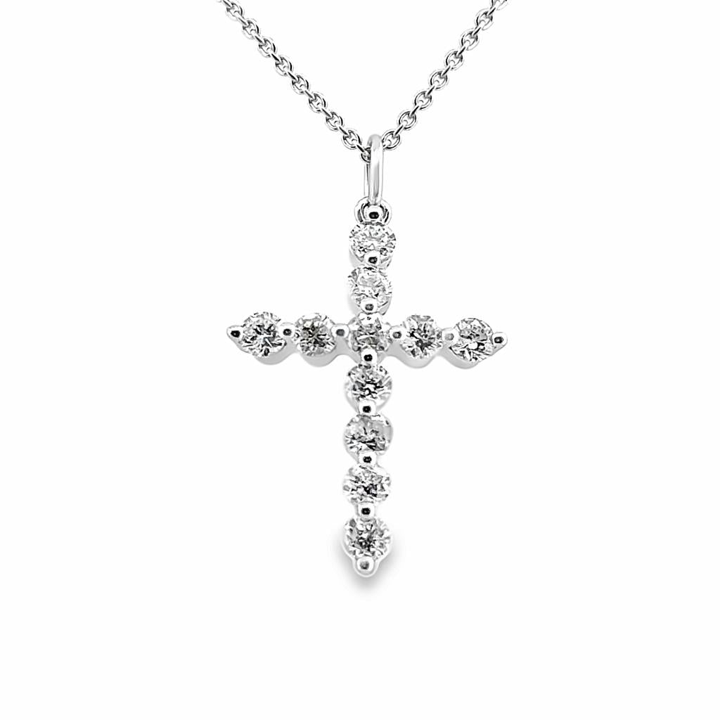 0.77 CTW Round Diamond 14K White Gold 25mm Cross Pendant Necklace