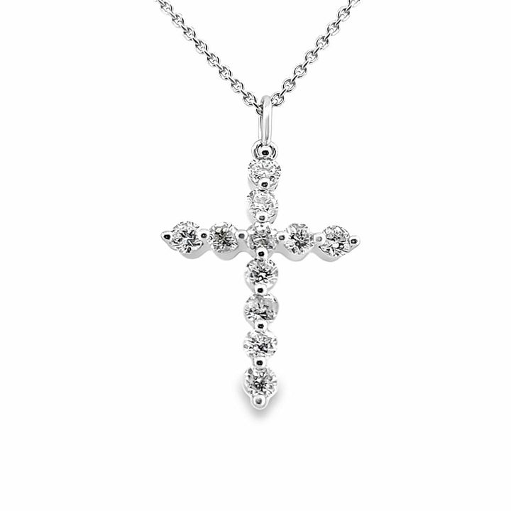 0.77 CTW Round Diamond 14K White Gold 25mm Cross Pendant Necklace