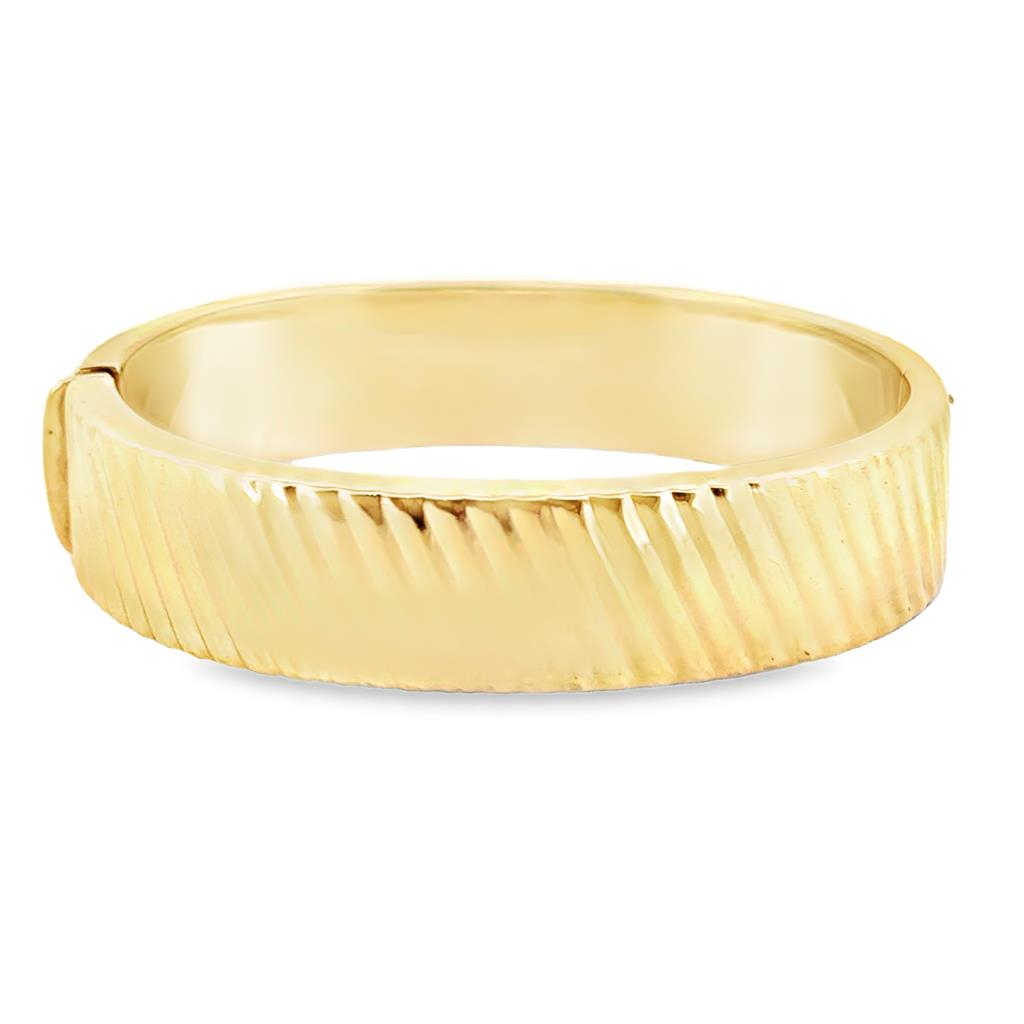 14K Yellow Gold Diagonal Texture Hinge Bangle Bracelet