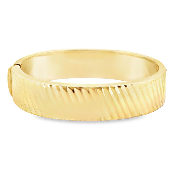 14K Yellow Gold Diagonal Texture Hinge Bangle Bracelet