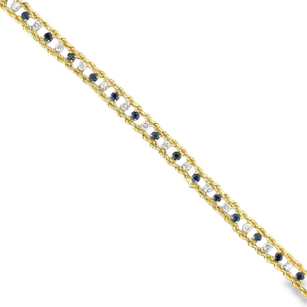 0.75 CTW Diamond & Sapphire Rope Chain Bracelet 14K Yellow Gold