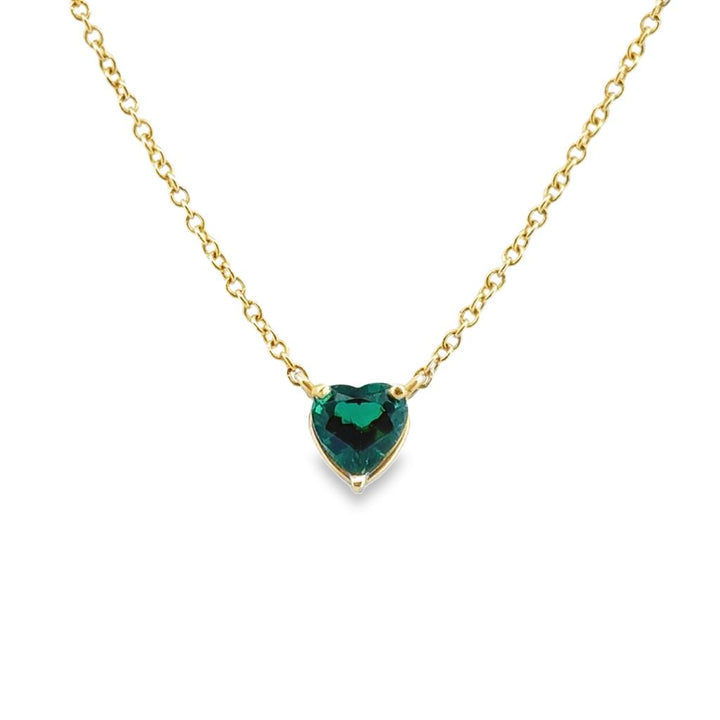 0.41 CT Heart Shape Emerald 18K Yellow Gold Solitaire Pendant Necklace