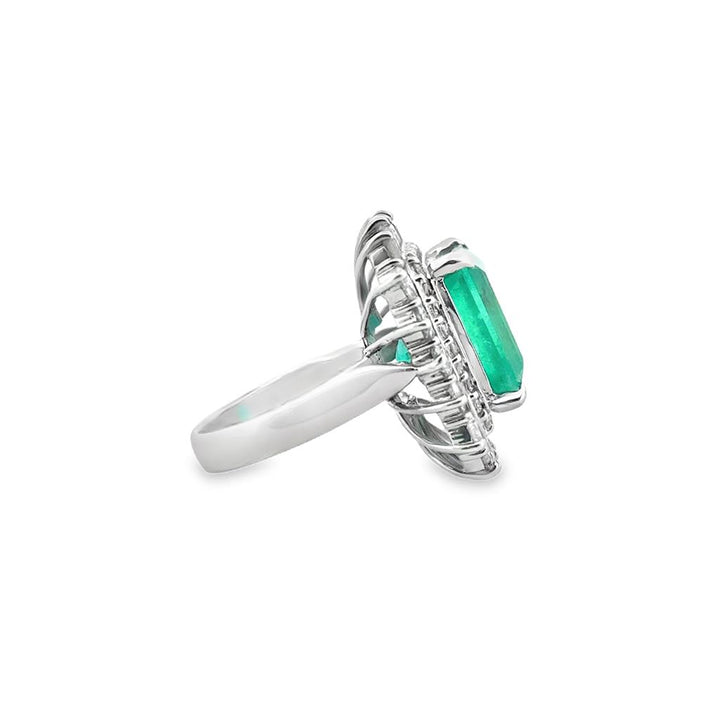 Emerald-Cut 9.80 CT Colombian Emerald and Diamond Double Halo Ring