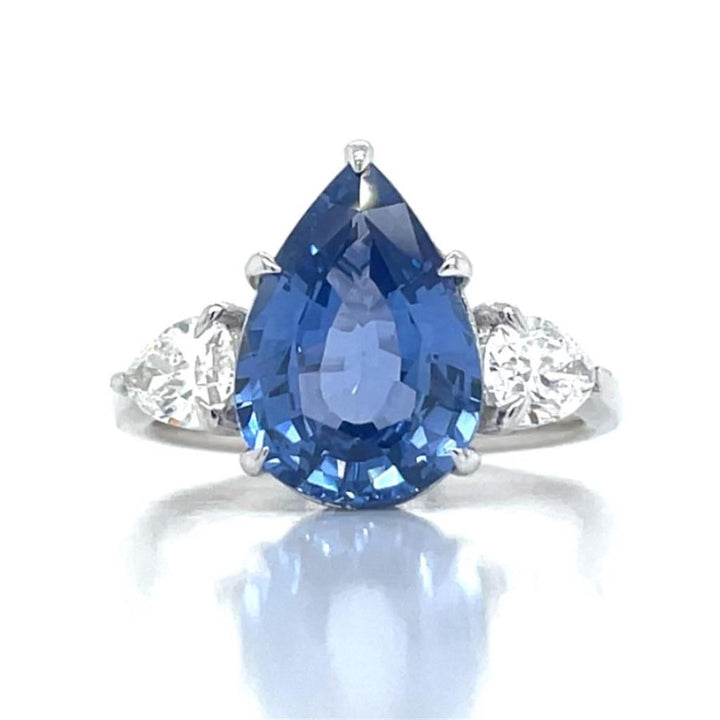 4.18 CT Pear Sapphire with 0.80 CTW Pear Diamond 18K White Gold Ring