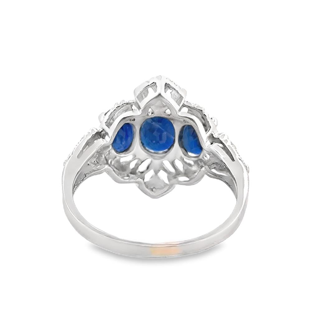 Platinum Oval Sapphire 3-Stone Ring