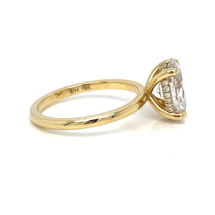 Hidden Halo Semi-Mount Oval Diamond 18K Yellow Gold Engagement Ring