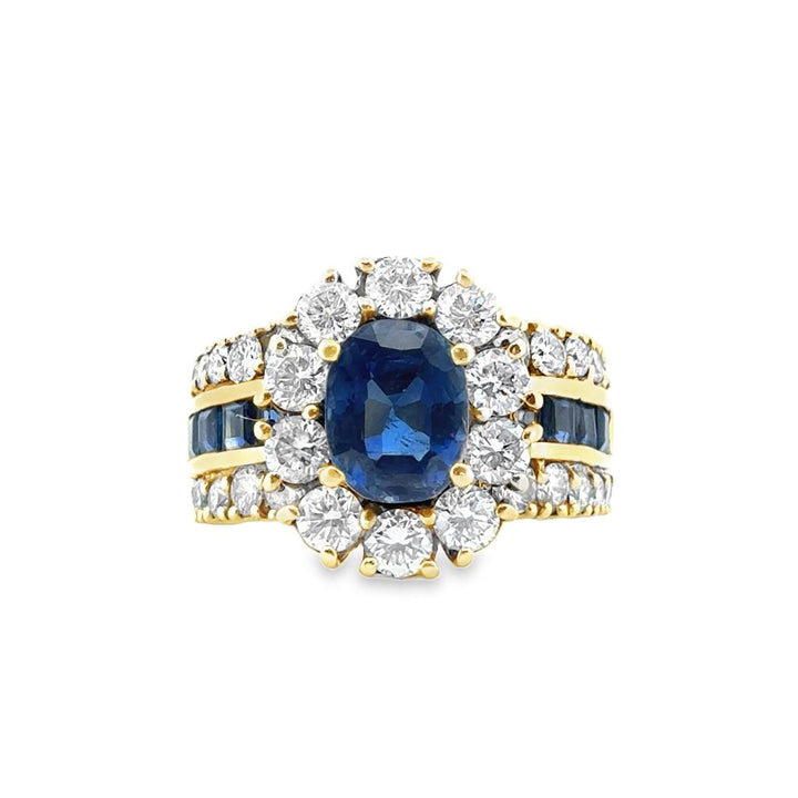 18K Ring with 2.51 CT Oval Blue Sapphire and 2.44 CTW Round G VS1 Diamonds