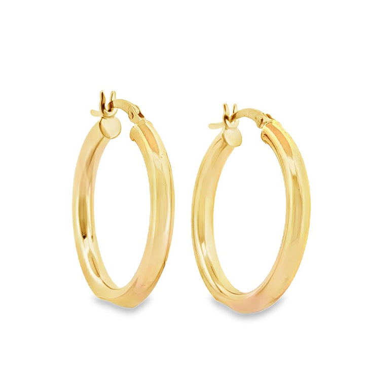 14K Yellow Gold Polished Hoop Earrings, 3mm Wide, 1-Inch Diameter