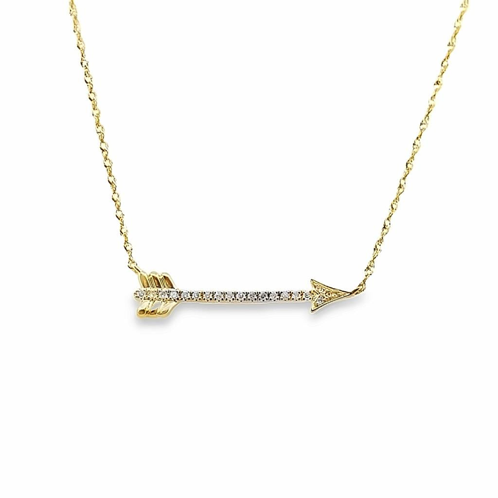 14K Yellow Gold Diamond Arrow Necklace with 0.09 CTW Diamonds