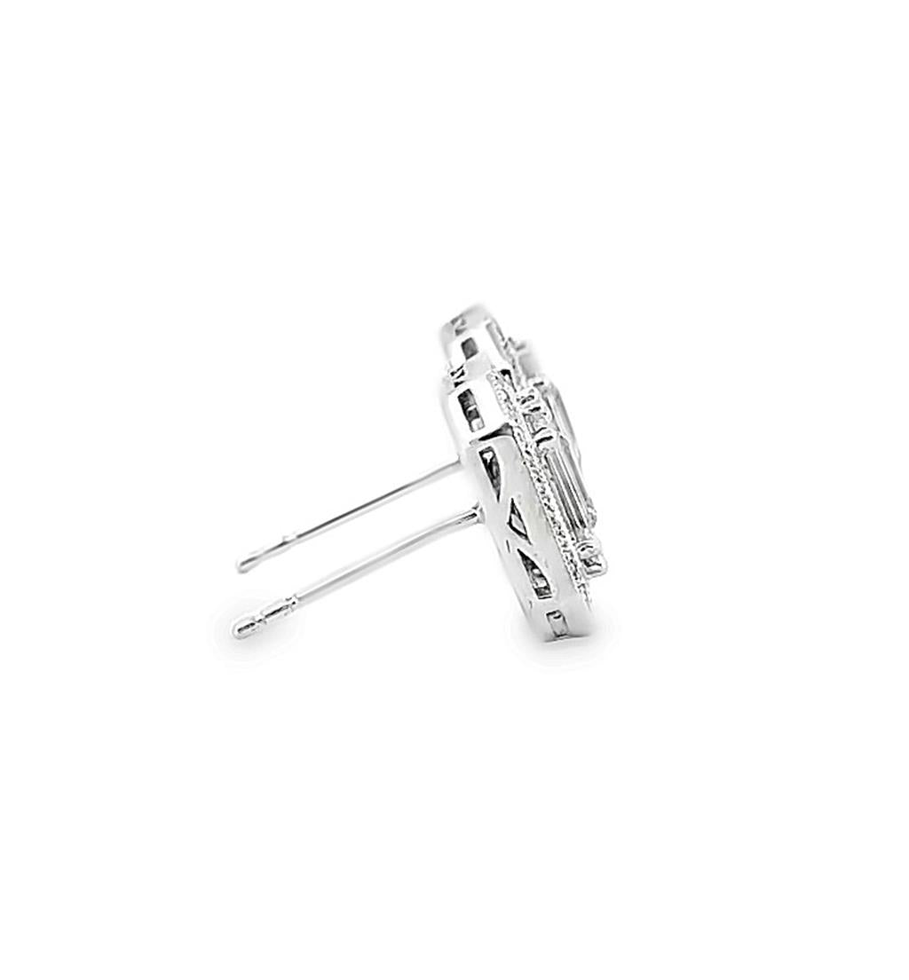 1.20 CTW Baguette and Round Diamond 18K White Gold Earrings