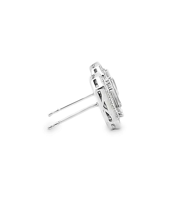 1.20 CTW Baguette and Round Diamond 18K White Gold Earrings