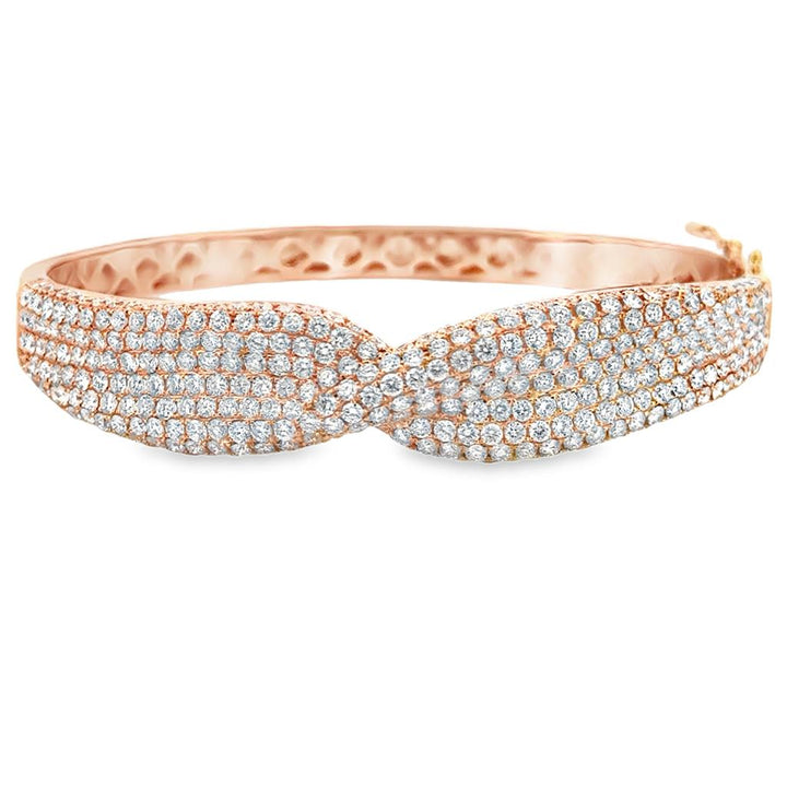 6.49 CTW Diamond Bangle Bracelet 18K Rose Gold – 11.5mm Wide, 6.5"