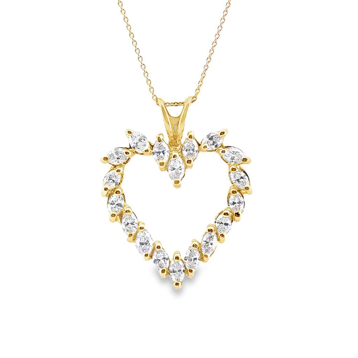 0.54 CTW Marquise Cut Diamond 14K Yellow Gold Heart Pendant Necklace