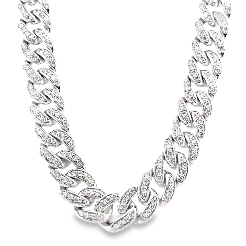 14K White Gold Curb Link Necklace with 11.48 CTW Round Diamonds