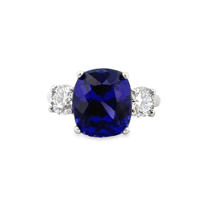 5.97 CT Cushion Tanzanite 1.05 CTW Round Diamonds Platinum Ring