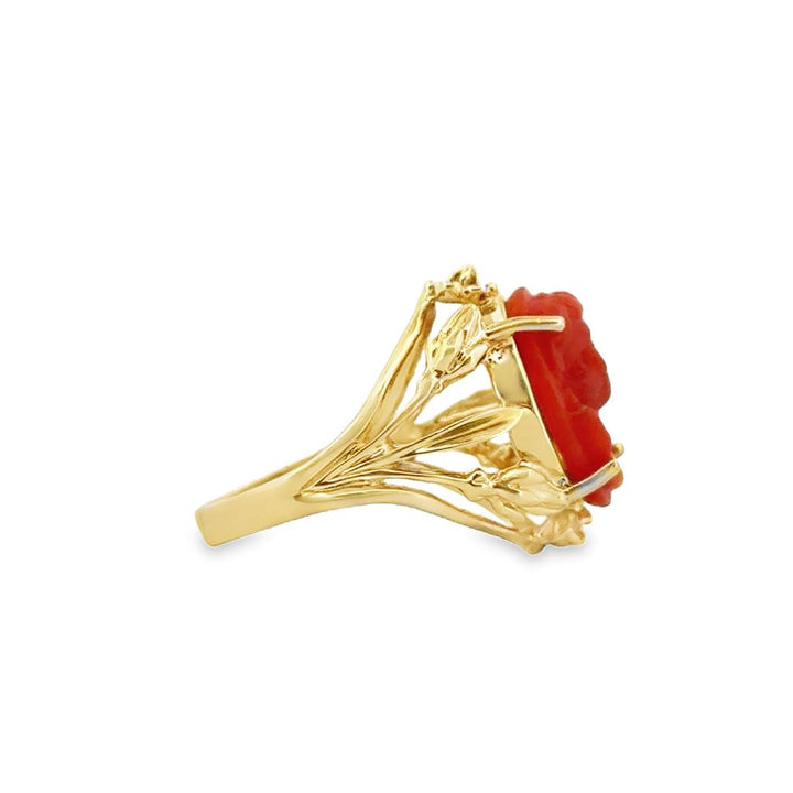 14K Yellow Gold Carved Coral Ring