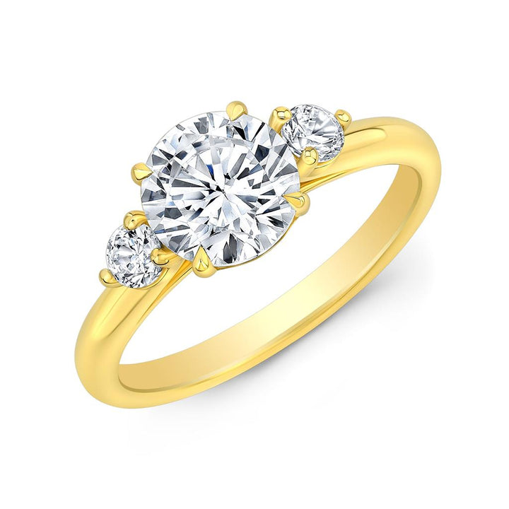 Modern 3 Stone Setting Engagement Ring in 18K Yellow Gold