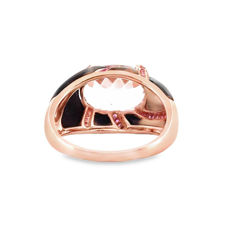 14K Rose Gold Kunzite and Onyx Ring with Pink Sapphire Accents