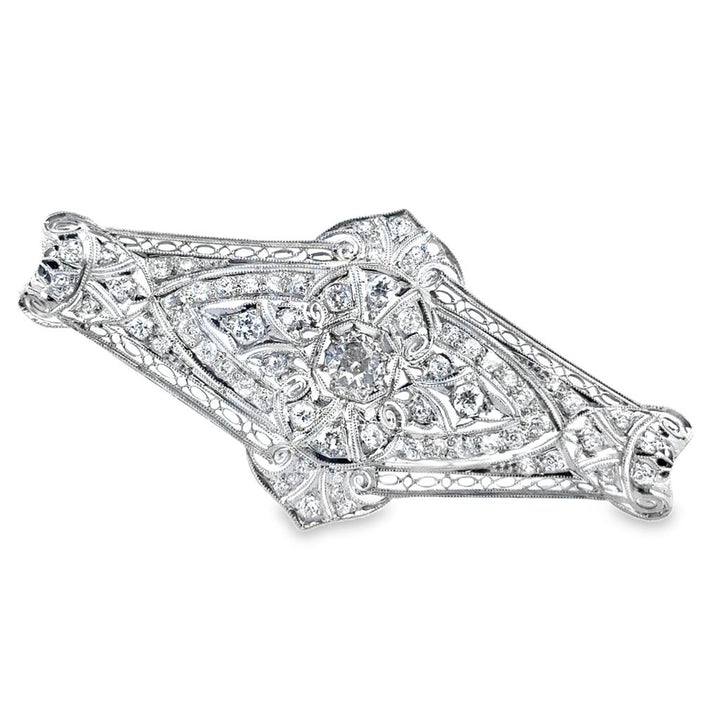 Vintage Platinum Art Deco Diamond Pin, 2.5" Long