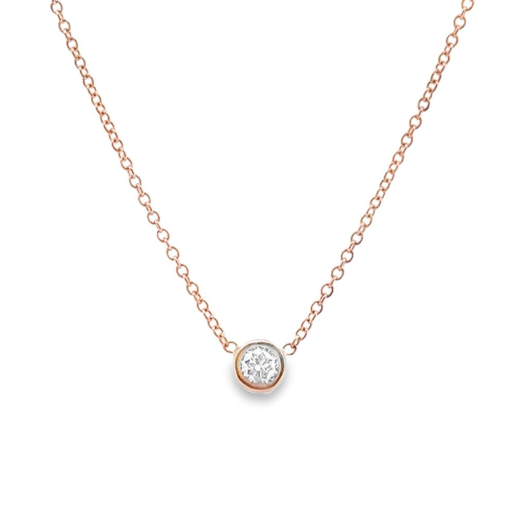 0.10 CTW Round Diamond Bezel Set Dainty Pendant Necklace in 14K Rose Gold