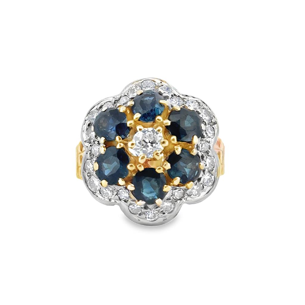 2.00 CTW Oval Sapphire and 0.61 CTW Round Diamond Cluster Ring in 14K Yellow Gold