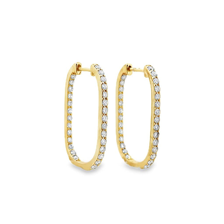 1.23 CT Round Brilliant Diamond Paperclip Style Inside Out Hoop Earrings in 14K Yellow Gold