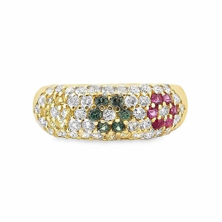 0.30 CTW Round Diamond 14K Yellow Gold Multi-Gemstone Ring