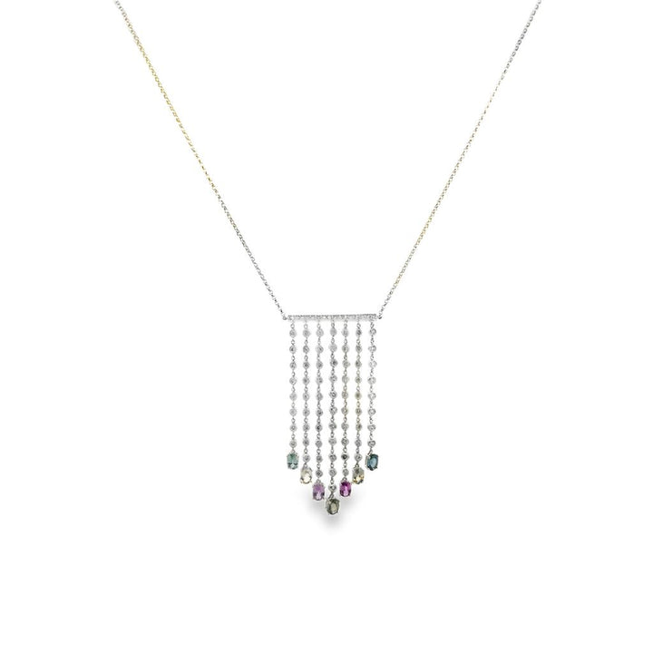 14K White Gold Necklace with 1.25 CTW Diamonds and 3.50 CTW Oval Sapphires