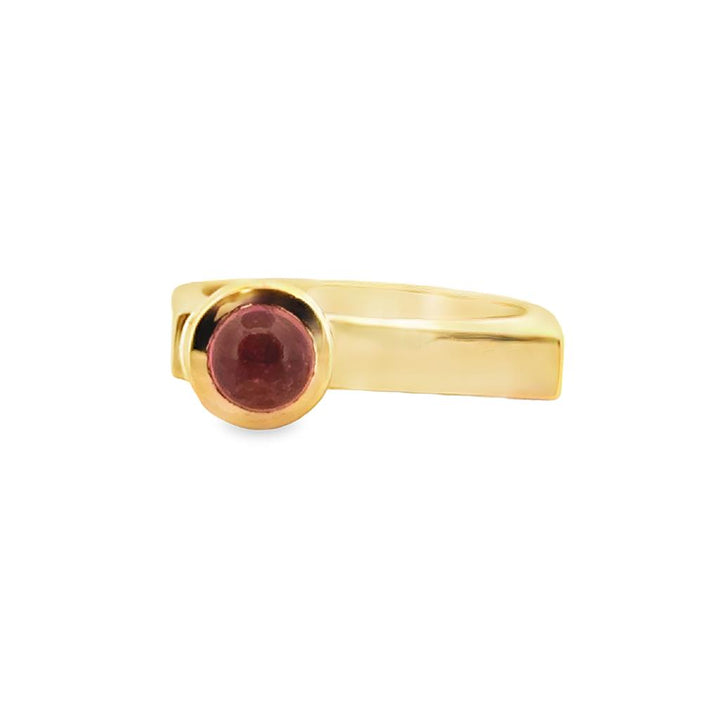 Yellow Gold 18K Cabochon Pink Tourmaline Modern Ring