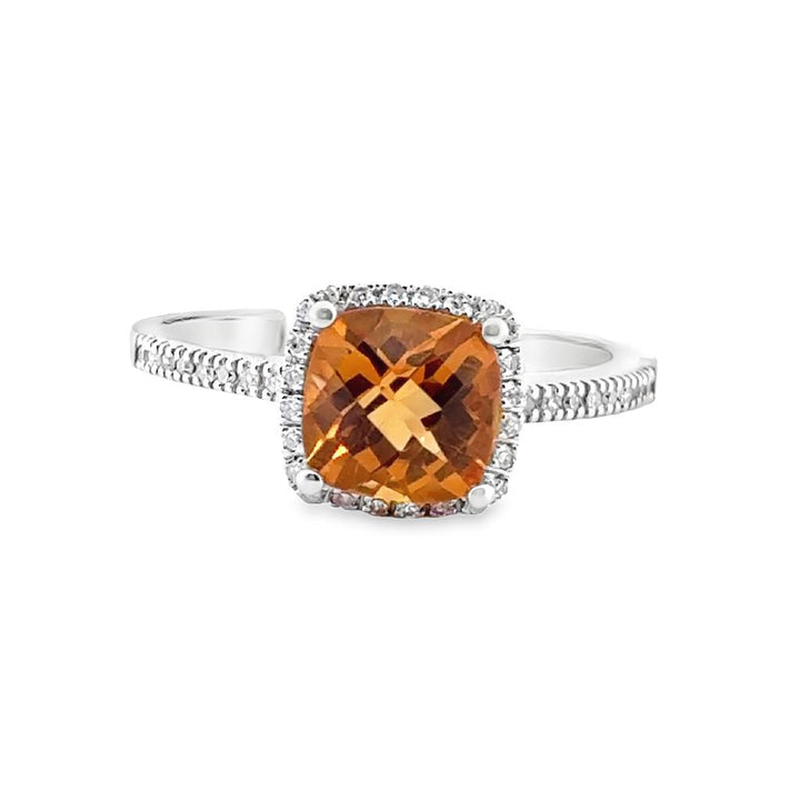 1.38 CT Cushion Citrine and 0.13 CTW Diamond Ring in 14K White Gold