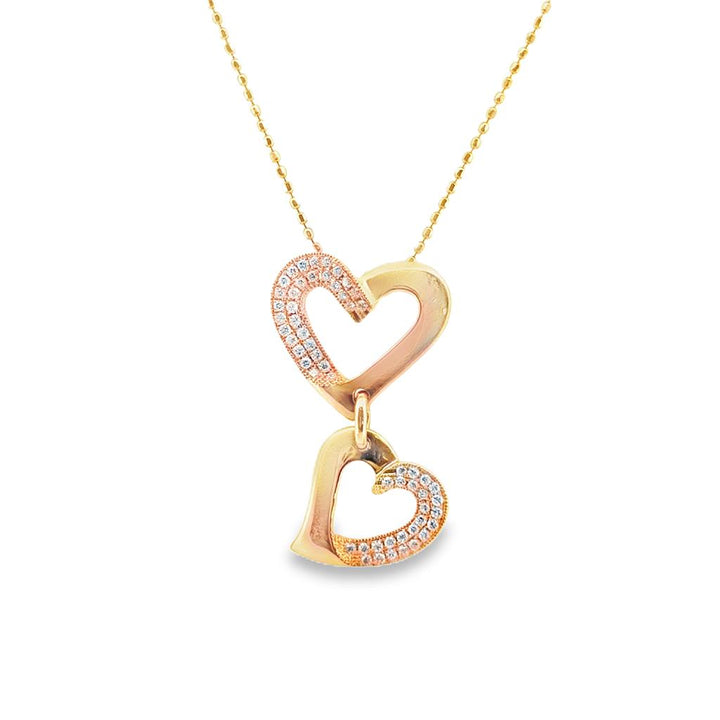 18K Rose Gold Double Diamond Heart Necklace