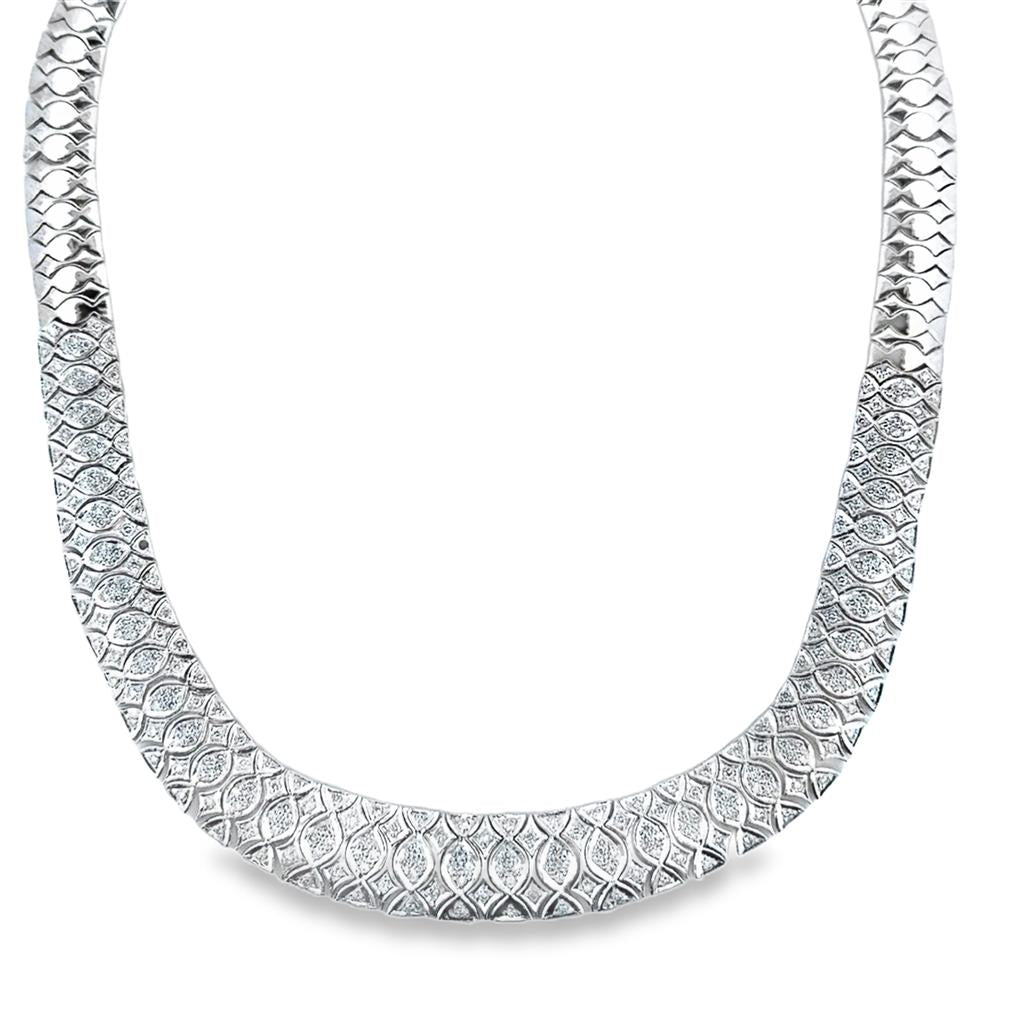 2.50 CTW Diamond 18K White Gold Collar Necklace, 14mm Wide