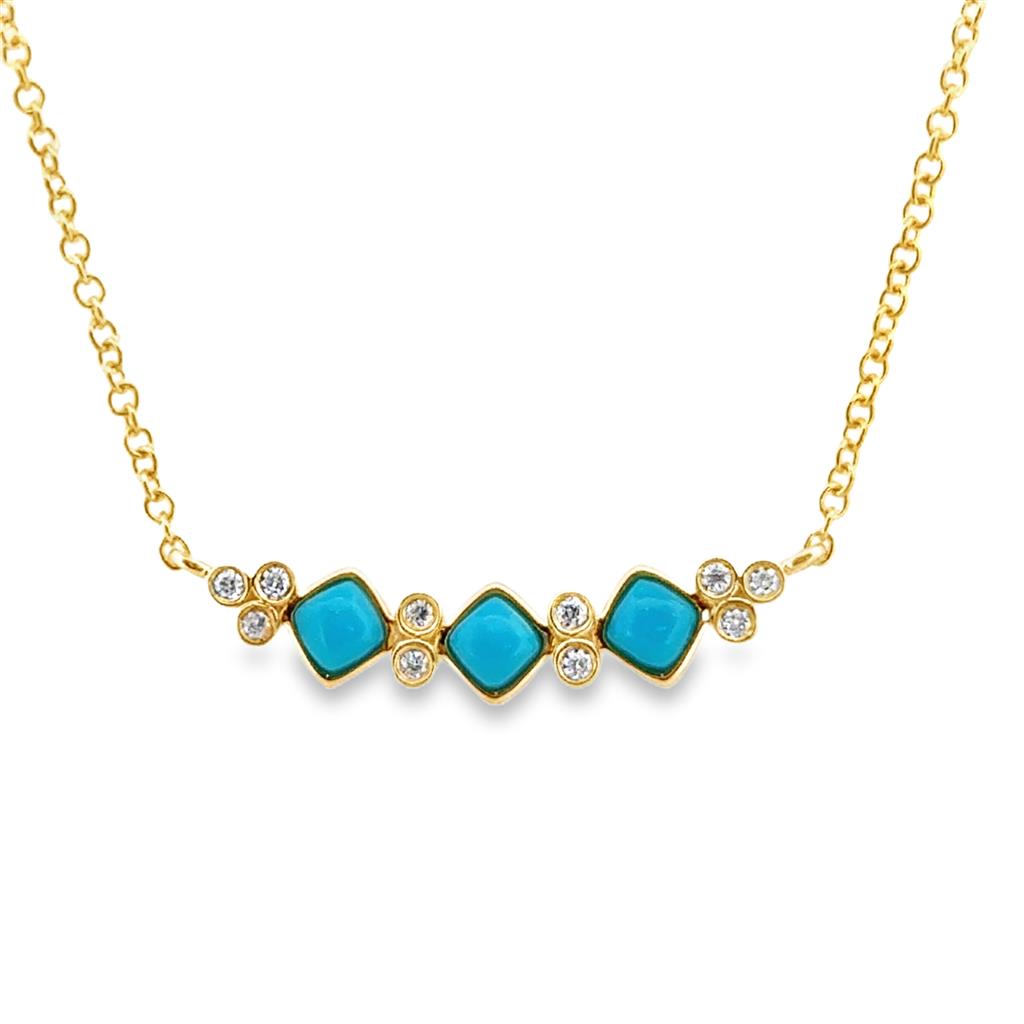 18K Yellow Gold Turquoise and Diamond Geometric Necklace