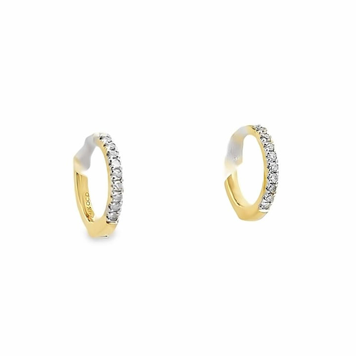 14K Yellow Gold Mini Hoop Earrings with 0.06 CTW Round Diamonds