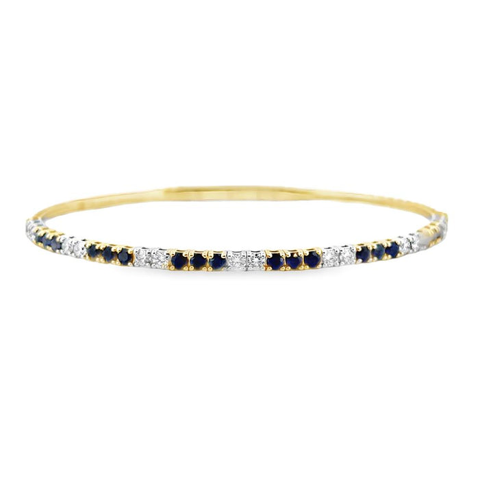 0.71 CTW Diamond and 1.38 CTW Sapphire Flexible Bangle Bracelet, 14K Two Tone