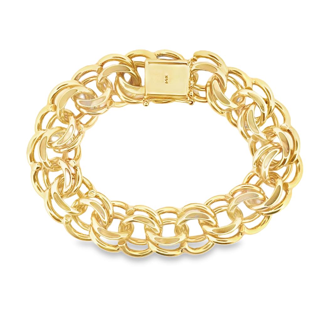 14K Yellow Gold 15mm Wide Vintage Charm Bracelet