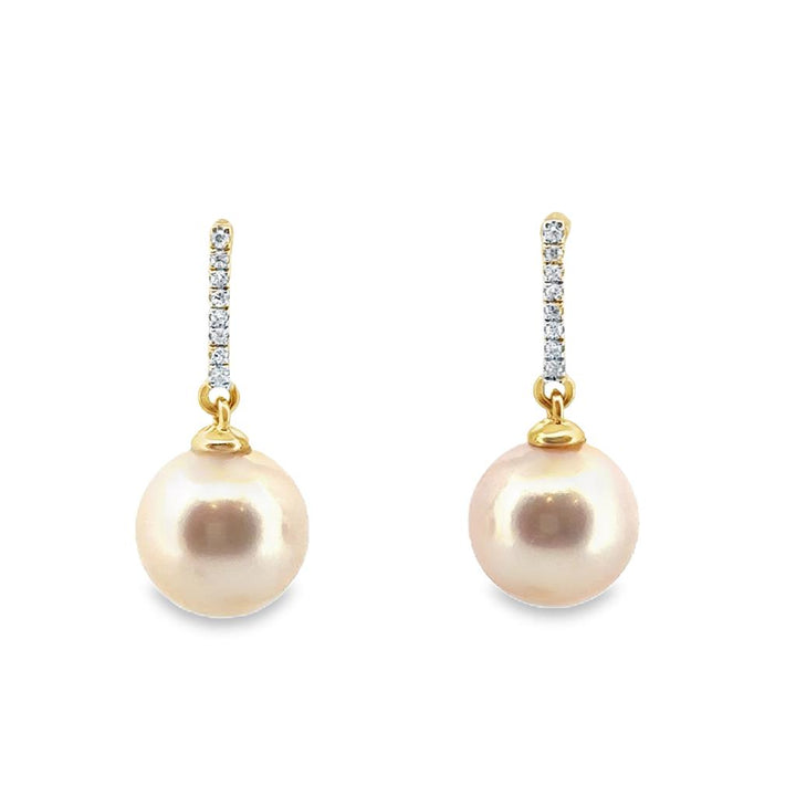 9mm "AA" Light Pink Pearl Drop Earrings with 0.048 CTW Diamonds in 14K Yellow Gold