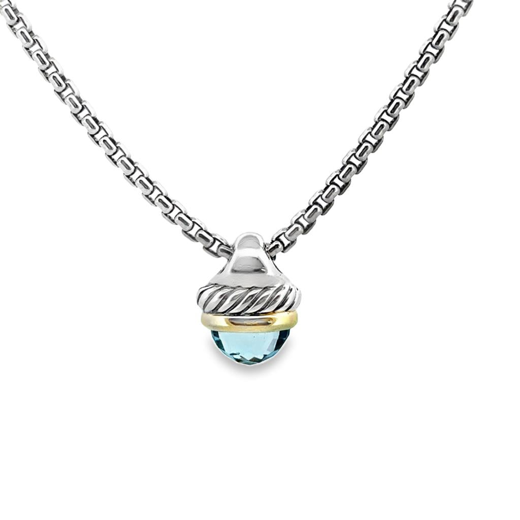 David Yurman Blue Topaz Acorn Necklace – Sterling Silver & 14K Yellow Gold, 16" Long