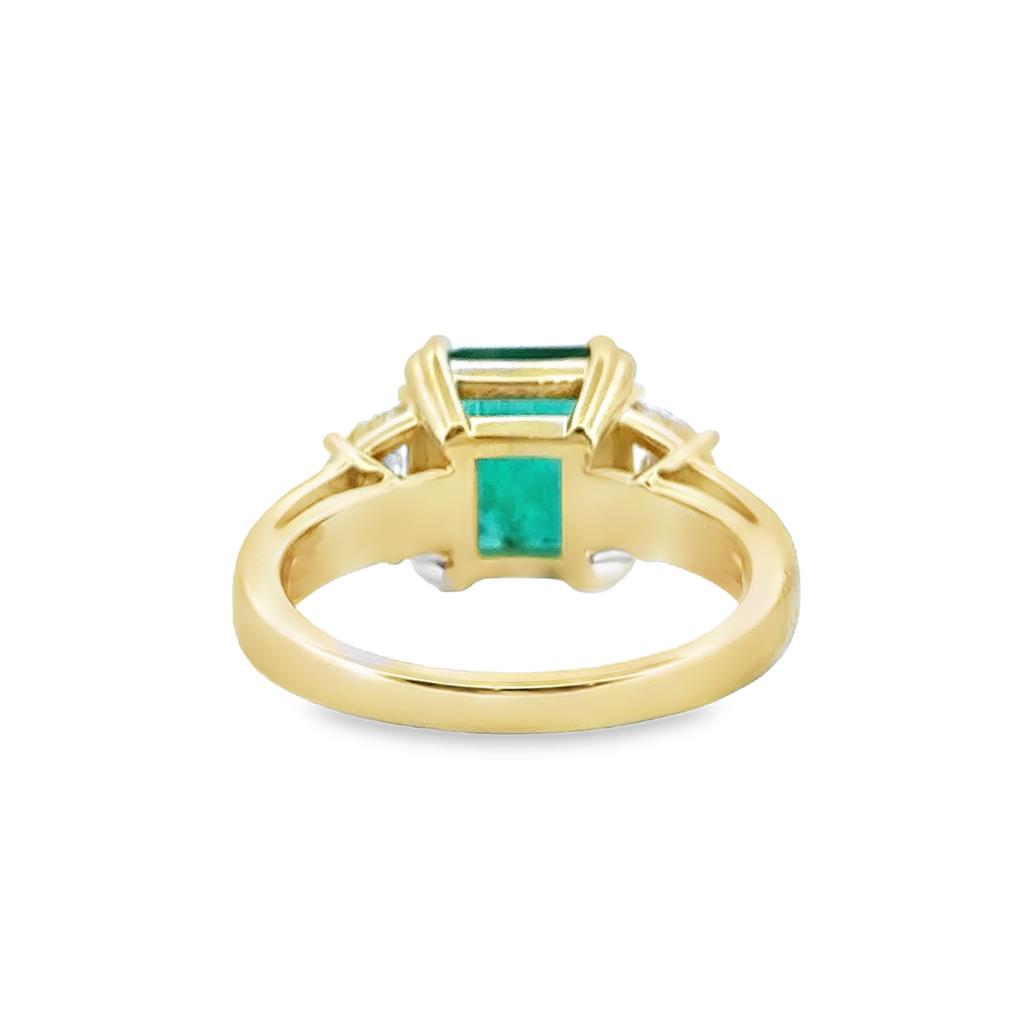 2.70 CT Emerald & 0.90 CTW Diamond Half Moon Ring in 18K Yellow Gold