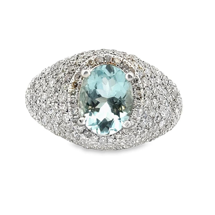 1.20 CT Aquamarine Ring with 2.00 CTW Pavé Diamonds in 14K White Gold